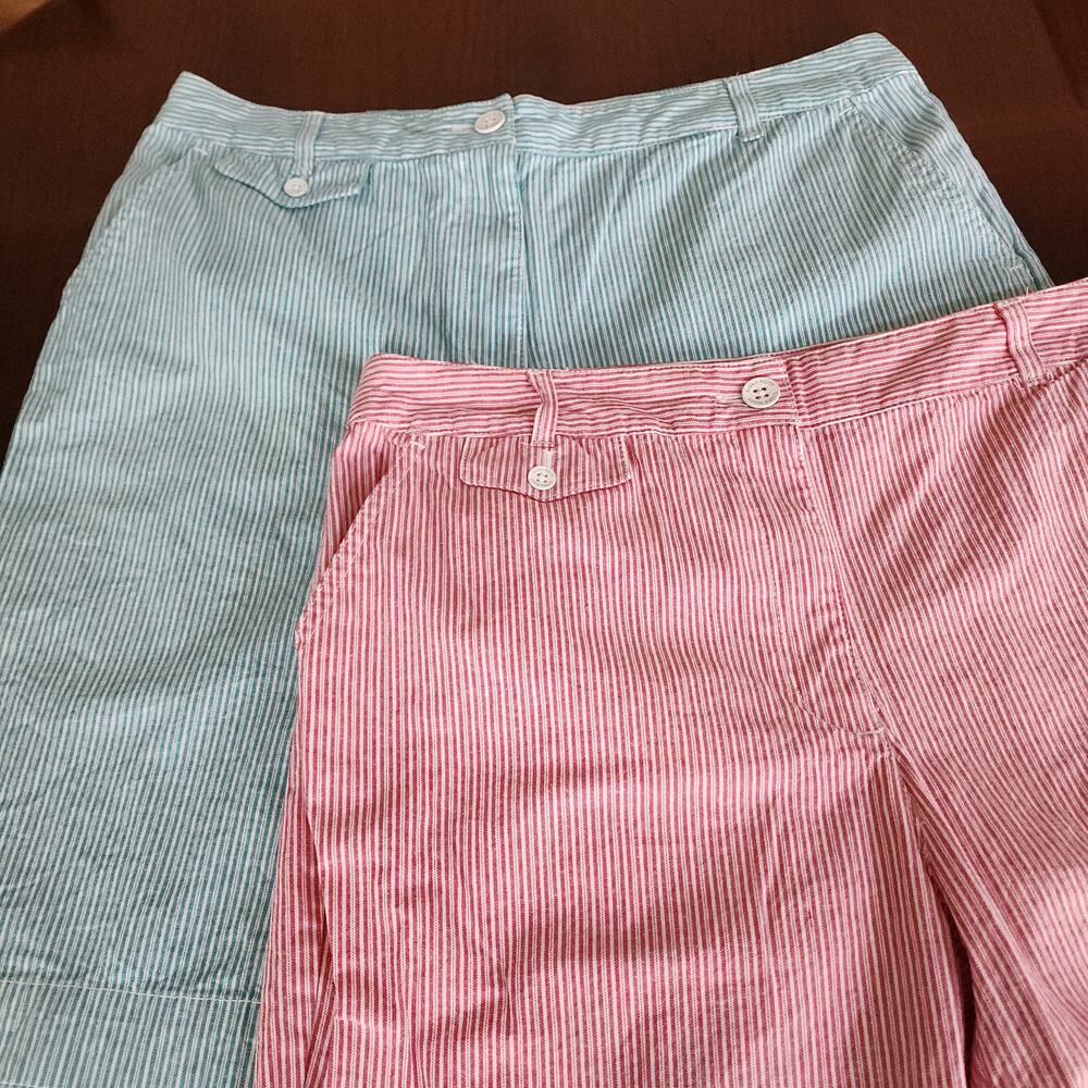 Laura Scott 2-Pair Striped Cotton Bermuda Shorts Size 12